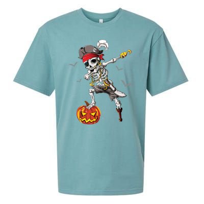 Dabbing Pirate Skeleton Dab Halloween Pumpkin Costume Funny Gift Sueded Cloud Jersey T-Shirt