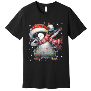 Dabbing Penguin Santa Christmas Lights Premium T-Shirt