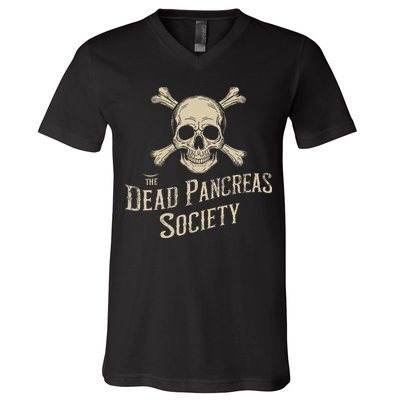 Dead Pancreas Society Skull Type 1 Diabetes T1d Awareness V-Neck T-Shirt