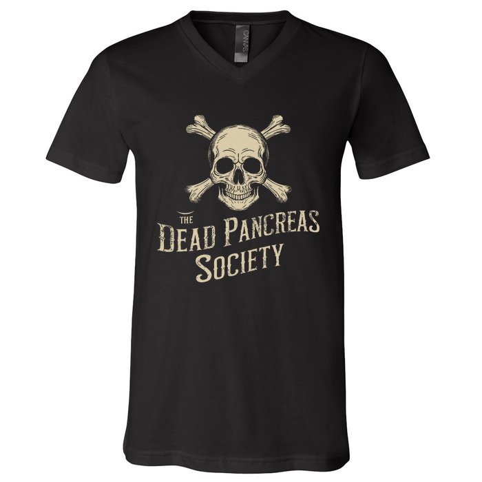 Dead Pancreas Society Skull Type 1 Diabetes T1d Awareness V-Neck T-Shirt