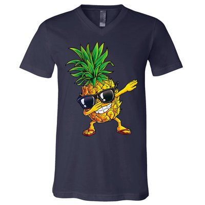 Dabbing Pineapple Sunglasses Aloha Beaches Hawaii Hawaiian V-Neck T-Shirt