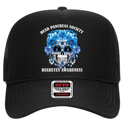 Dead Pancreas Society Funny Diabetes Awareness Sugar Skull High Crown Mesh Back Trucker Hat