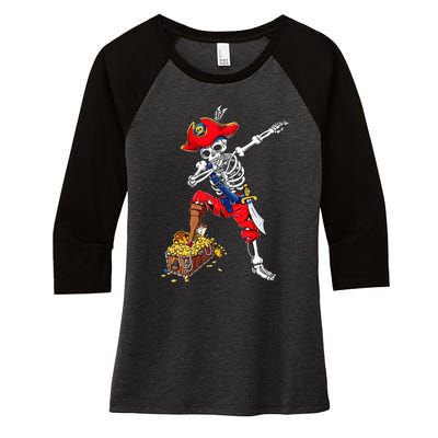 Dabbing Pirate Skeleton Dab Kids Halloween Costume Gift Women's Tri-Blend 3/4-Sleeve Raglan Shirt