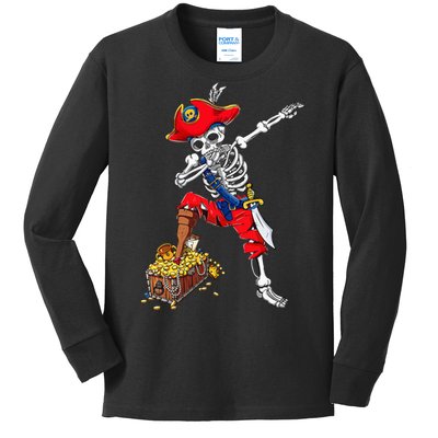 Dabbing Pirate Skeleton Dab Kids Halloween Costume Gift Kids Long Sleeve Shirt