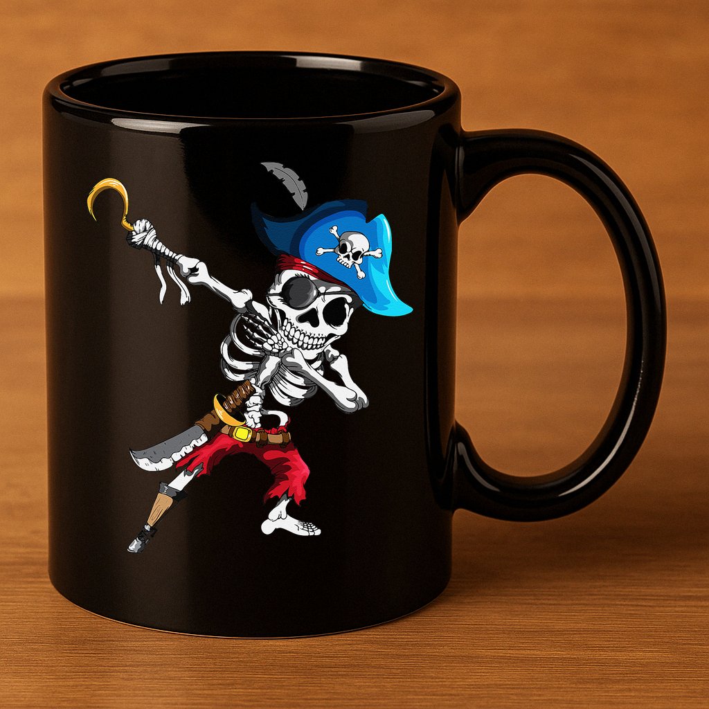 Dabbing Pirates Skeleton Eye Flap Pirate Ship Halloween 11oz C Handle Ceramic Mug