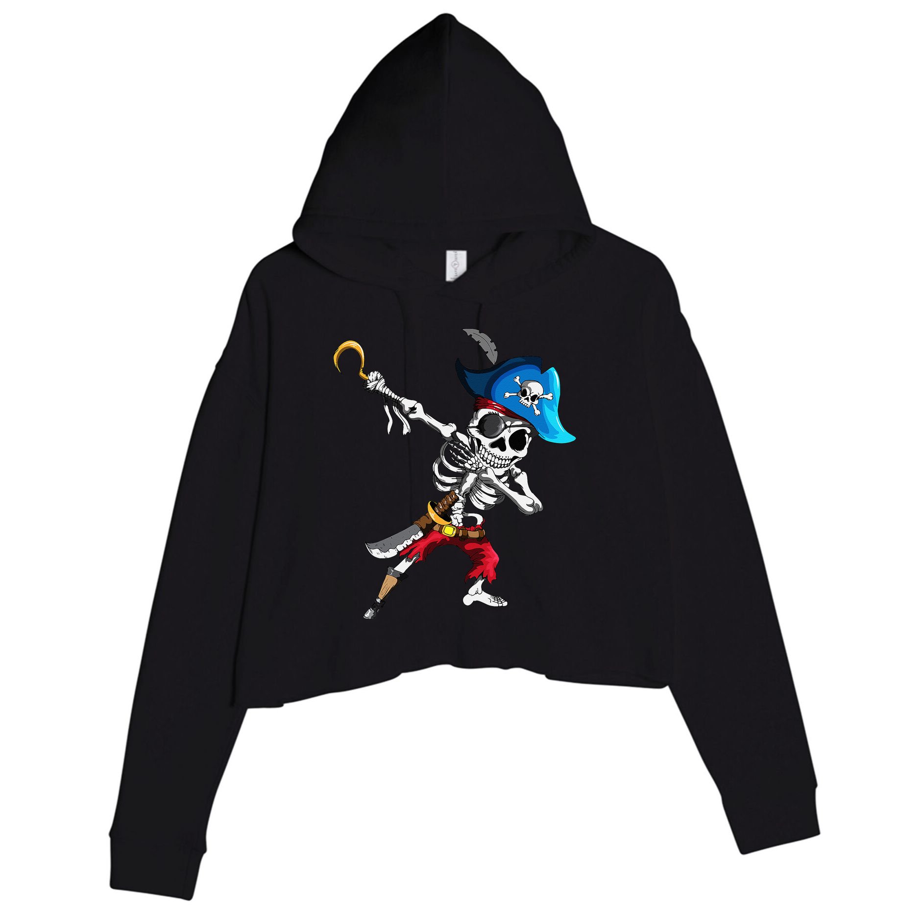Dabbing Pirates Skeleton Eye Flap Pirate Ship Halloween Crop Fleece Hoodie