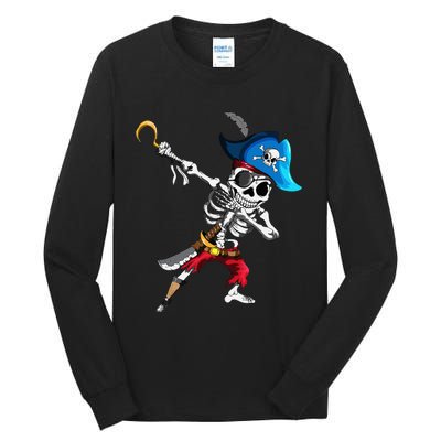 Dabbing Pirates Skeleton Eye Flap Pirate Ship Halloween Tall Long Sleeve T-Shirt