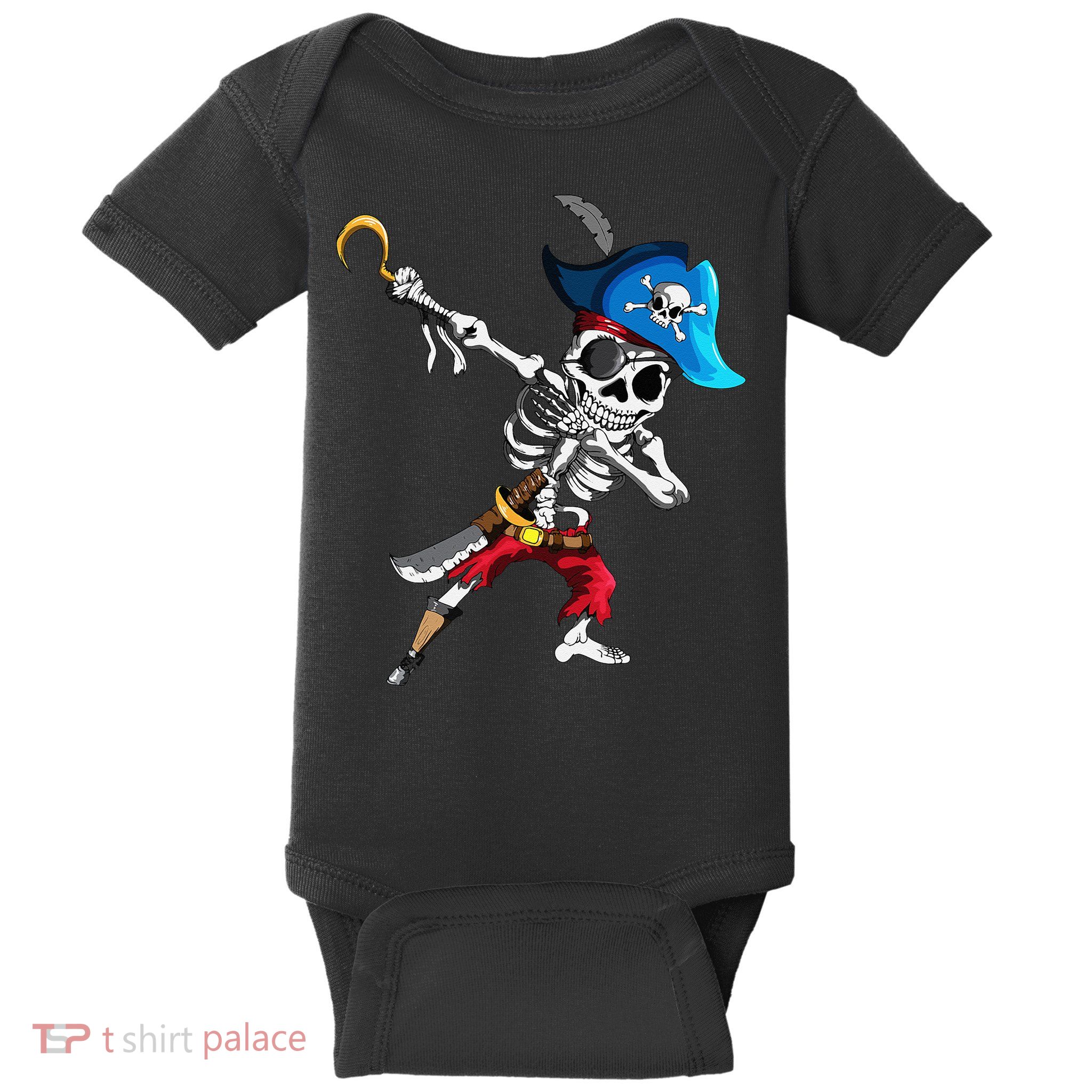 Dabbing Pirates Skeleton Eye Flap Pirate Ship Halloween Baby Bodysuit