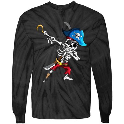 Dabbing Pirates Skeleton Eye Flap Pirate Ship Halloween Tie-Dye Long Sleeve Shirt