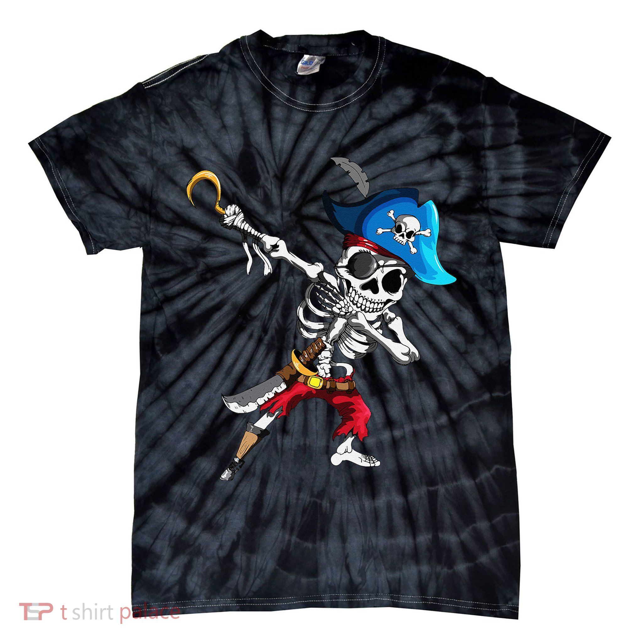Dabbing Pirates Skeleton Eye Flap Pirate Ship Halloween Tie-Dye T-Shirt