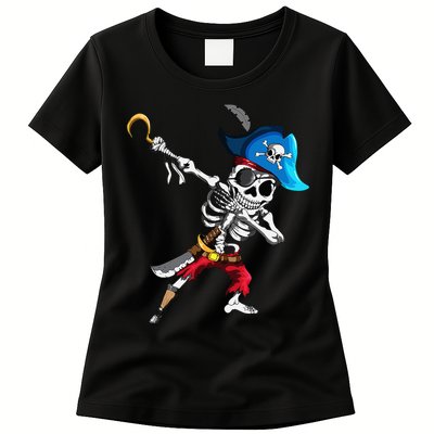 Dabbing Pirates Skeleton Eye Flap Pirate Ship Halloween Womens T-Shirt