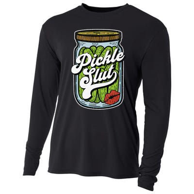 Dill Pickle Slut Funny Rude Humor Pickle Lover Jar Retro Cooling Performance Long Sleeve Crew