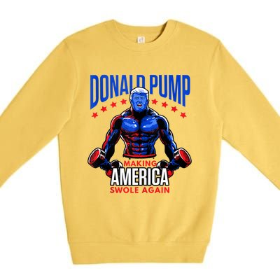 Donald Pump Swole America Trump Weight Lifting Gym Fitness Premium Crewneck Sweatshirt