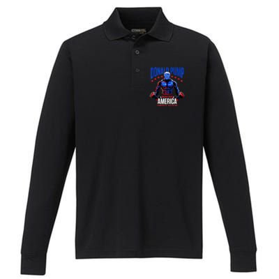 Donald Pump Swole America Trump Weight Lifting Gym Fitness Performance Long Sleeve Polo