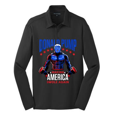 Donald Pump Swole America Trump Weight Lifting Gym Fitness Silk Touch Performance Long Sleeve Polo