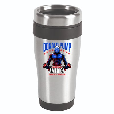 Donald Pump Swole America Trump Weight Lifting Gym Fitness 16oz Travel Tumbler