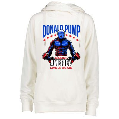 Donald Pump Swole America Trump Weight Lifting Gym Fitness Womens Funnel Neck Pullover Hood