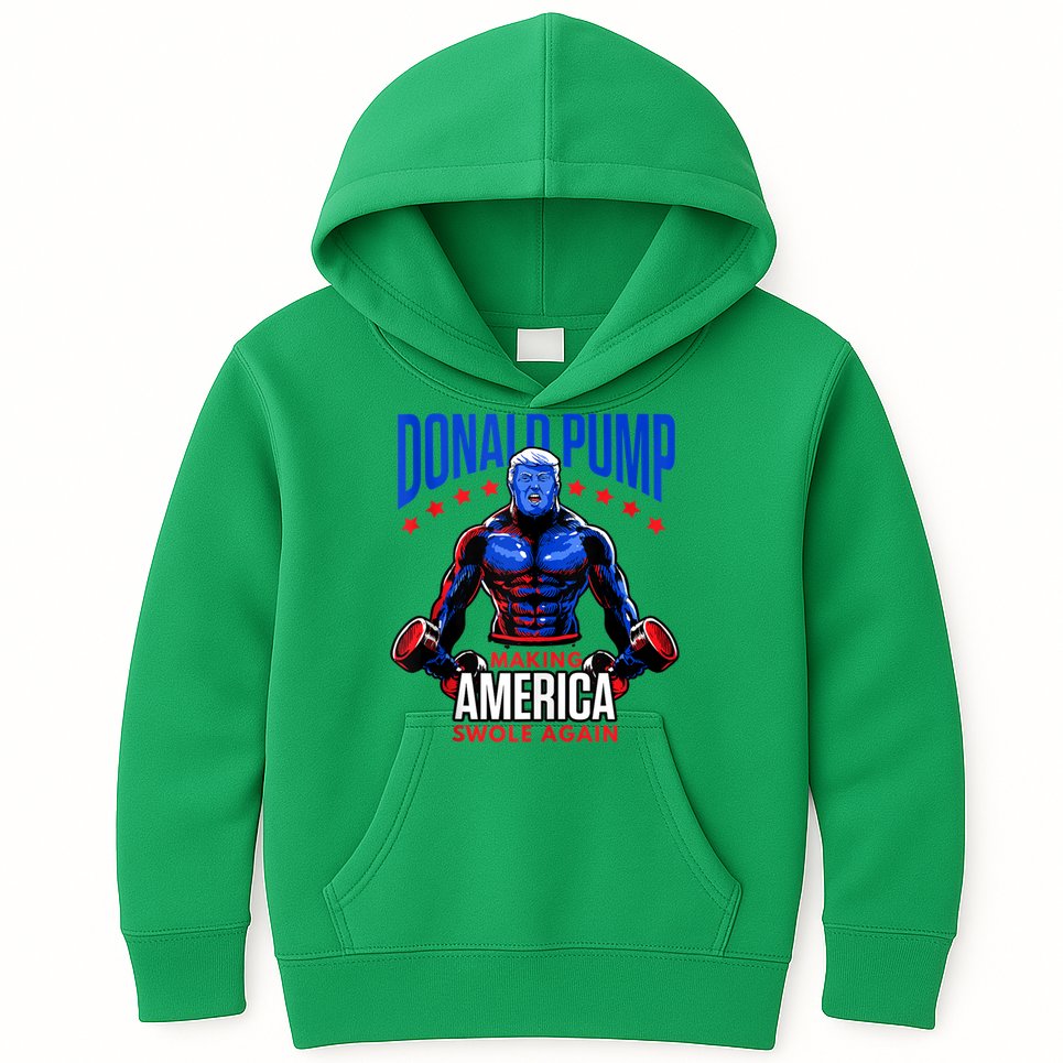 Donald Pump Swole America Trump Weight Lifting Gym Fitness Kids Hoodie