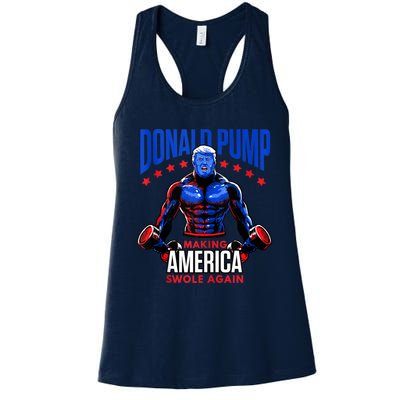 Donald Pump Swole America Trump Weight Lifting Gym Fitness Women's Racerback Tank