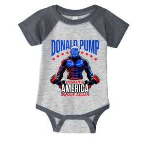 Donald Pump Swole America Trump Weight Lifting Gym Fitness Infant Baby Jersey Bodysuit