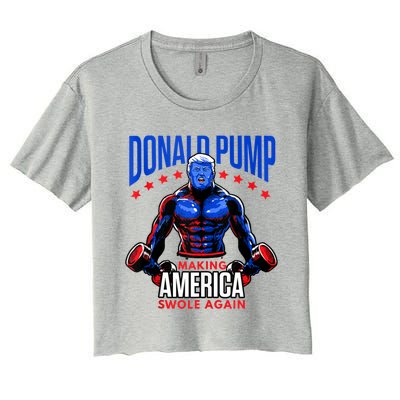 Donald Pump Swole America Trump Weight Lifting Gym Fitness Women's Crop Top Tee