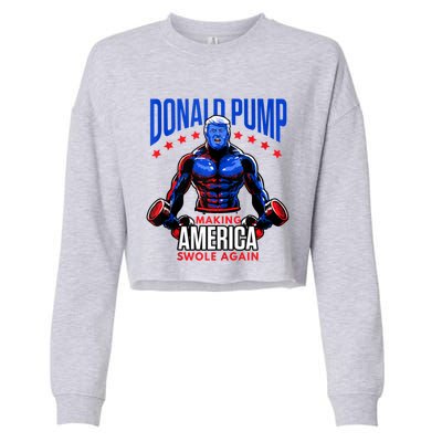 Donald Pump Swole America Trump Weight Lifting Gym Fitness Cropped Pullover Crew