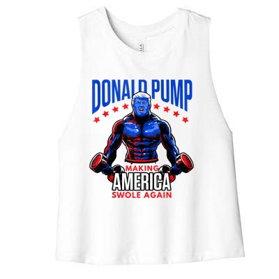 Donald Pump Swole America Trump Weight Lifting Gym Fitness Women's Racerback Cropped Tank