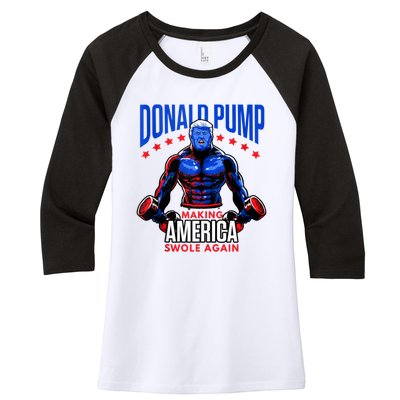 Donald Pump Swole America Trump Weight Lifting Gym Fitness Women's Tri-Blend 3/4-Sleeve Raglan Shirt