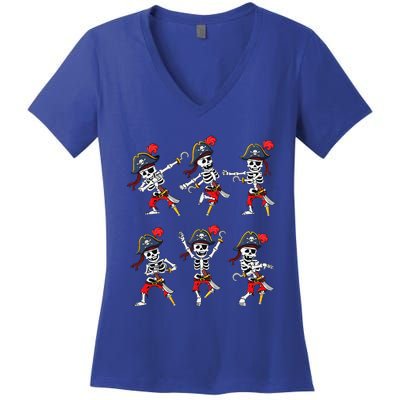 Dancing Pirate Skeletons Dance Challenge Halloween Women's V-Neck T-Shirt