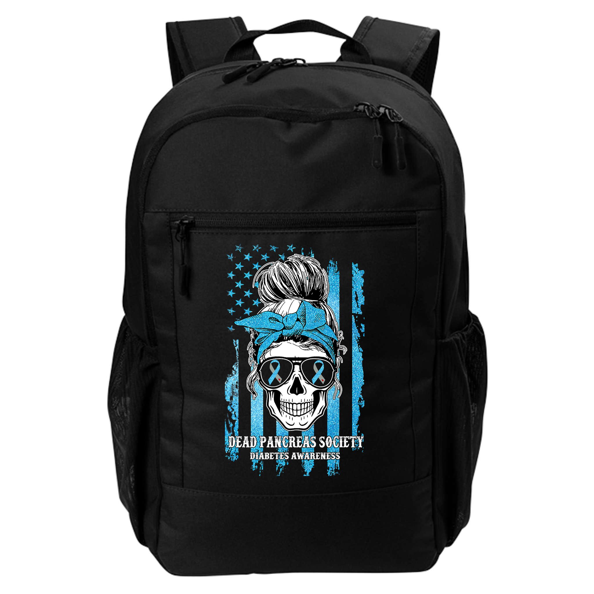 Dead Pancreas Society Diabetes Awareness Skull Messy Bun Backpack