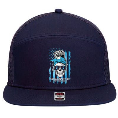 Dead Pancreas Society Diabetes Awareness Skull Messy Bun 7 Panel Mesh Trucker Snapback Hat
