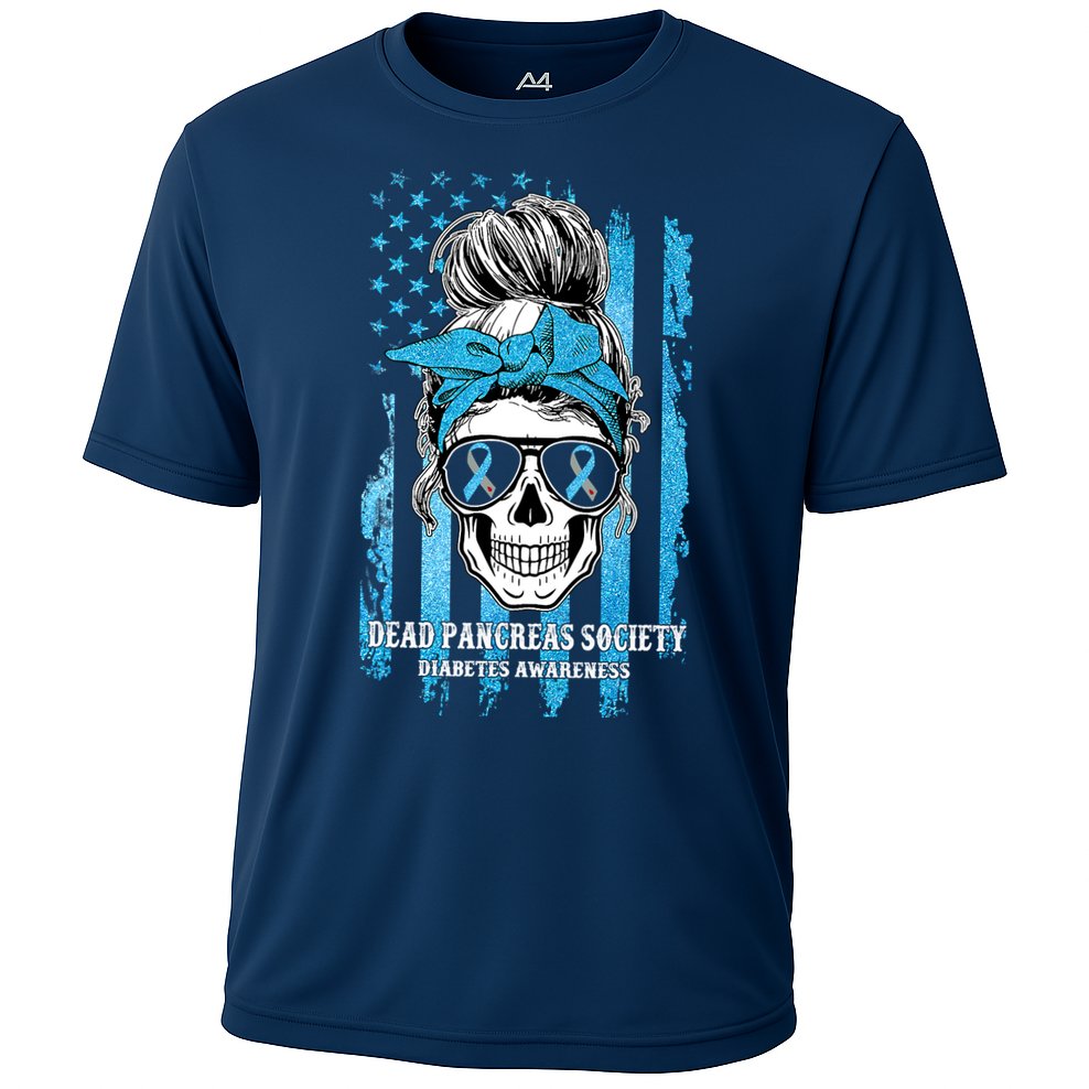Dead Pancreas Society Diabetes Awareness Skull Messy Bun Cooling Performance Crew T-Shirt