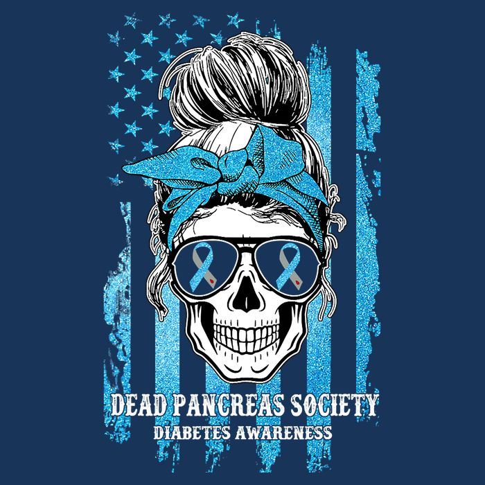 Dead Pancreas Society Diabetes Awareness Skull Messy Bun Long Sleeve Shirt