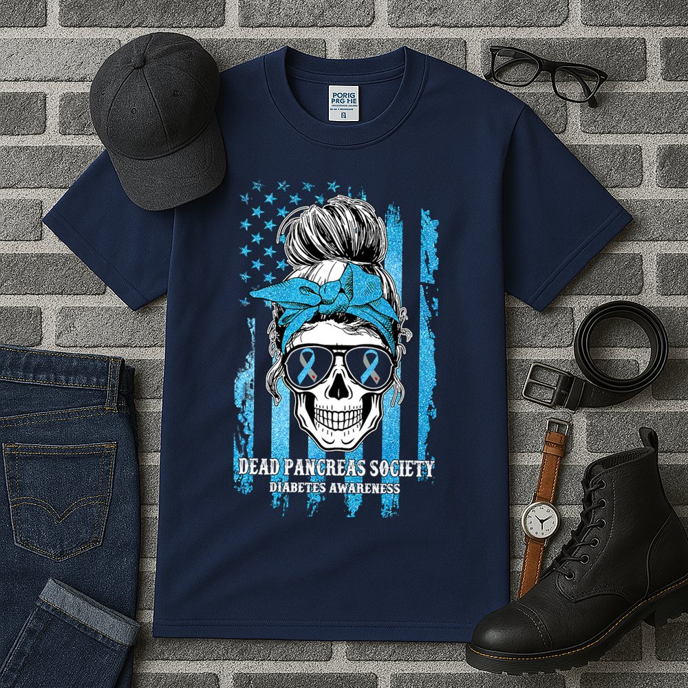 Dead Pancreas Society Diabetes Awareness Skull Messy Bun Tall T-Shirt