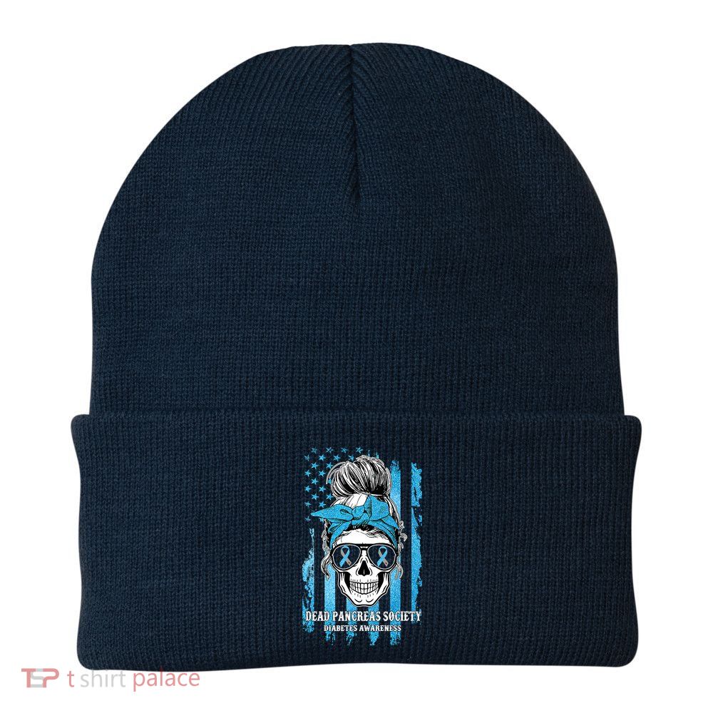 Dead Pancreas Society Diabetes Awareness Skull Messy Bun Beanie