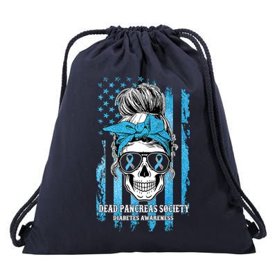 Dead Pancreas Society Diabetes Awareness Skull Messy Bun Drawstring Bag