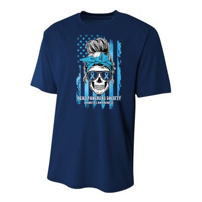 Dead Pancreas Society Diabetes Awareness Skull Messy Bun Youth Performance Sprint T-Shirt