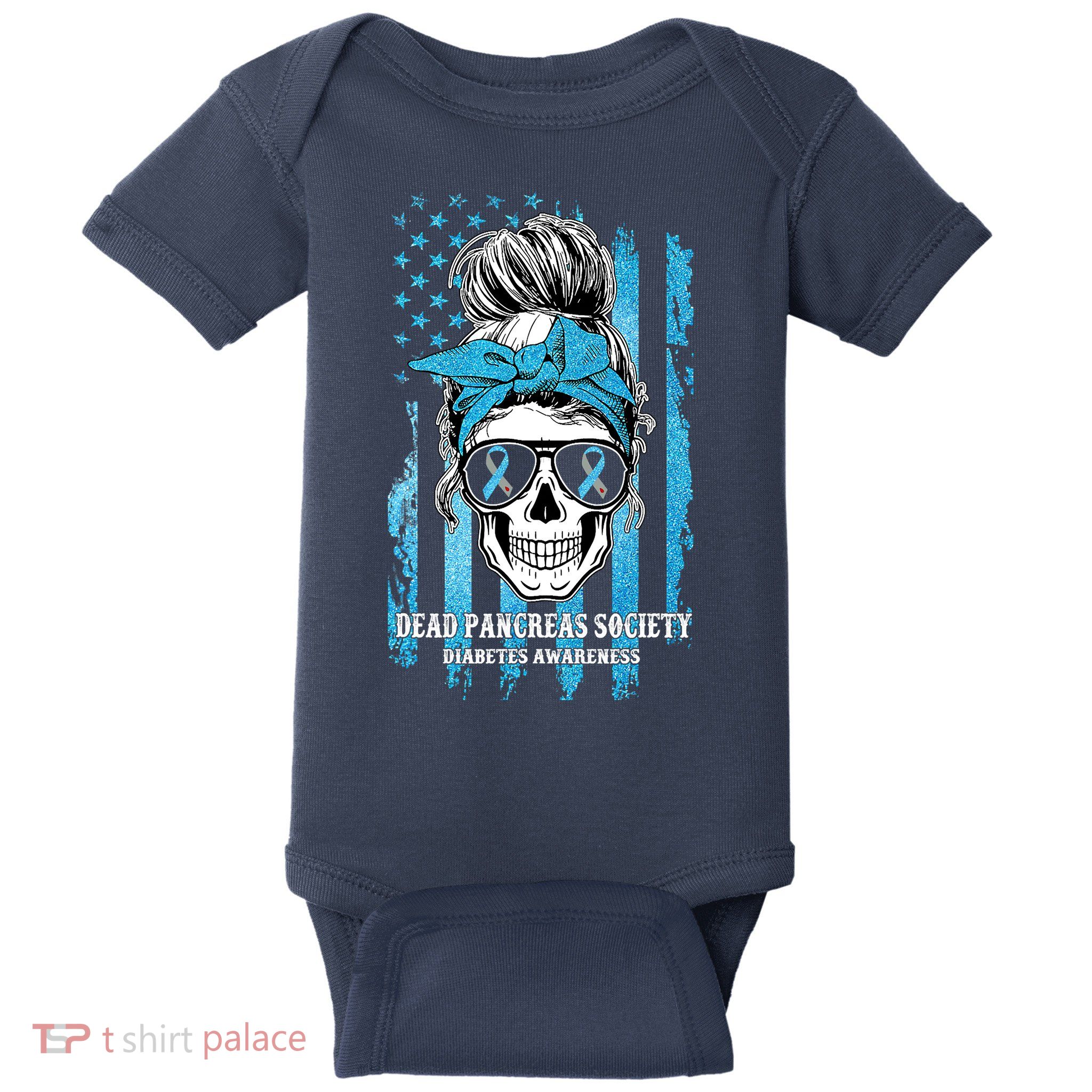 Dead Pancreas Society Diabetes Awareness Skull Messy Bun Baby Bodysuit