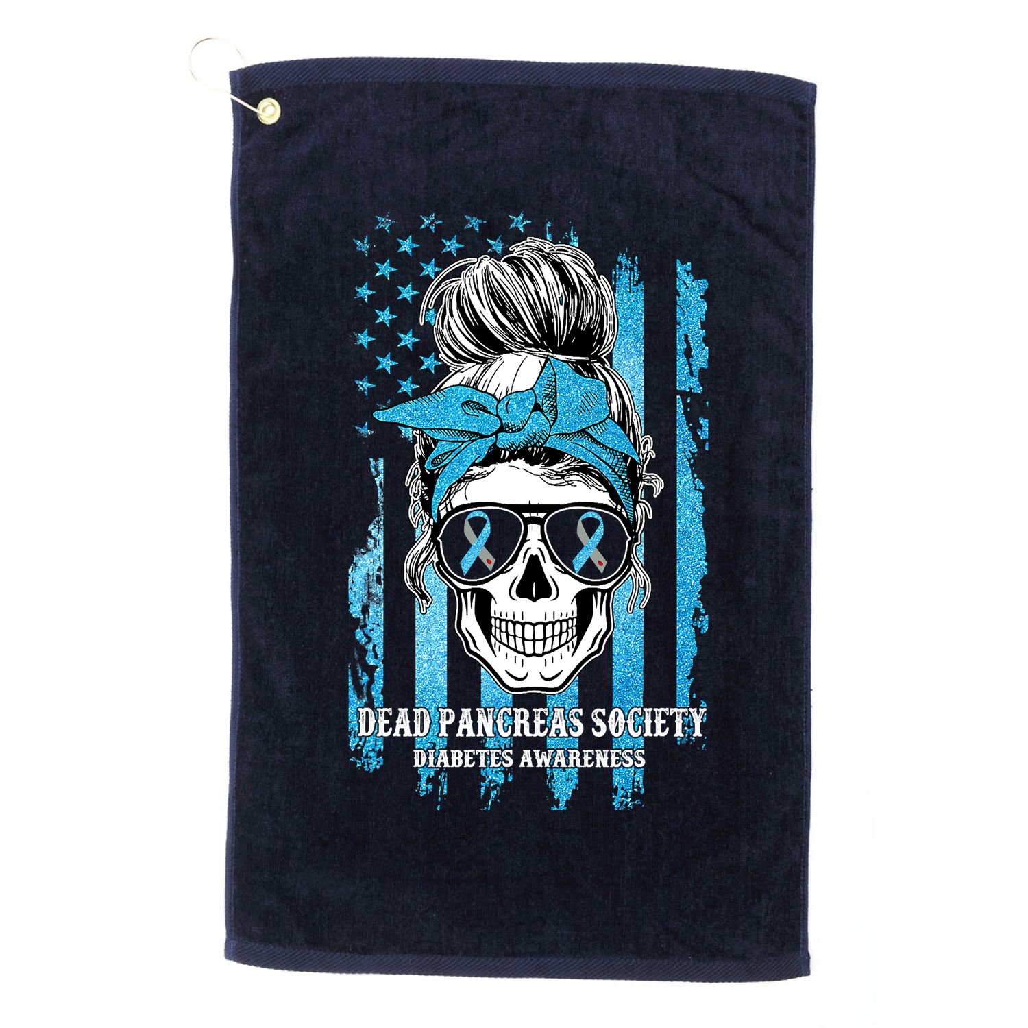 Dead Pancreas Society Diabetes Awareness Skull Messy Bun Golf Towel
