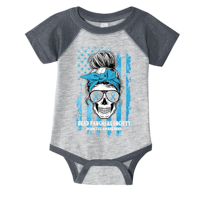 Dead Pancreas Society Diabetes Awareness Skull Messy Bun Infant Baby Jersey Bodysuit