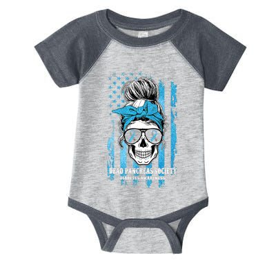 Dead Pancreas Society Diabetes Awareness Skull Messy Bun Infant Baby Jersey Bodysuit