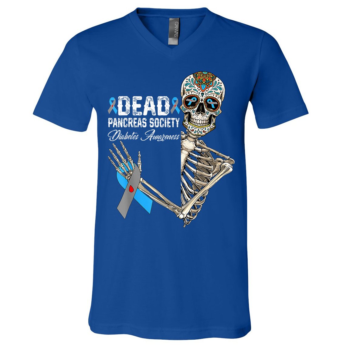 Dead Pancreas Society Diabetes Awareness Day Sugar Skeleton V-Neck T-Shirt