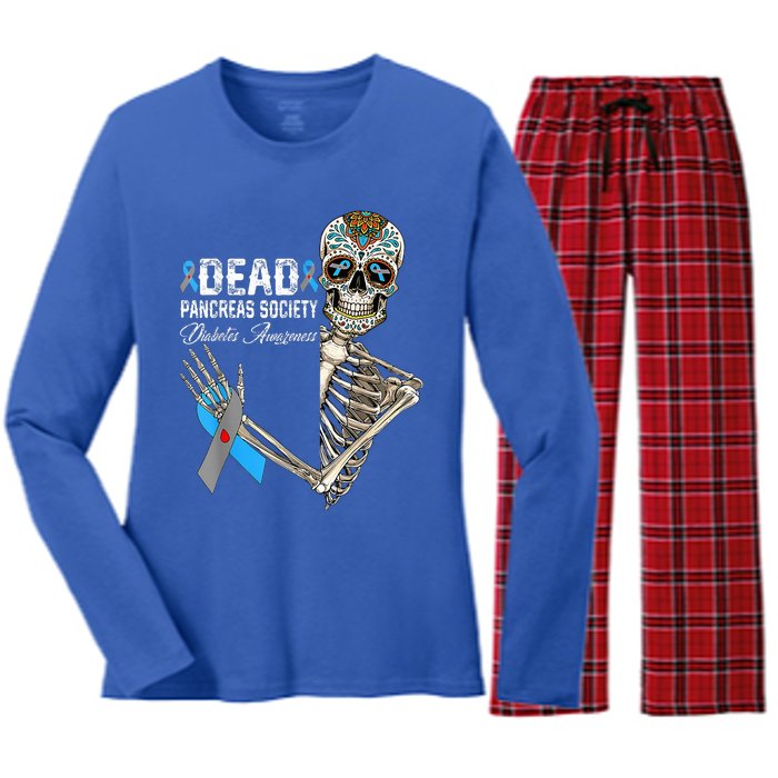 Dead Pancreas Society Diabetes Awareness Day Sugar Skeleton Women's Long Sleeve Flannel Pajama Set 