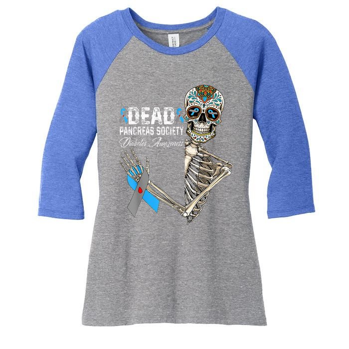 Dead Pancreas Society Diabetes Awareness Day Sugar Skeleton Women's Tri-Blend 3/4-Sleeve Raglan Shirt