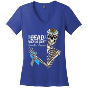 Dead Pancreas Society Diabetes Awareness Day Sugar Skeleton Women's V-Neck T-Shirt