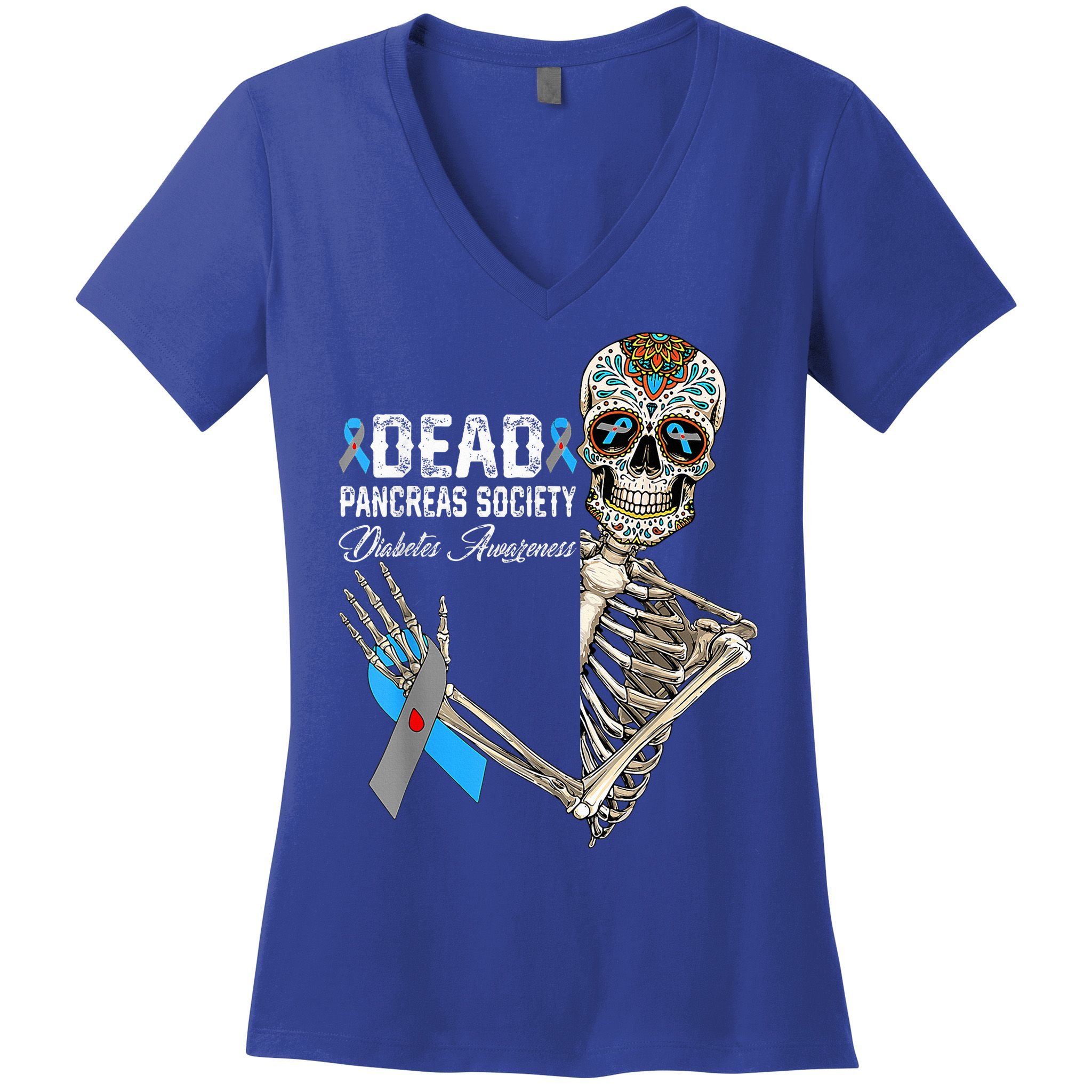 Dead Pancreas Society Diabetes Awareness Day Sugar Skeleton Women's V-Neck T-Shirt