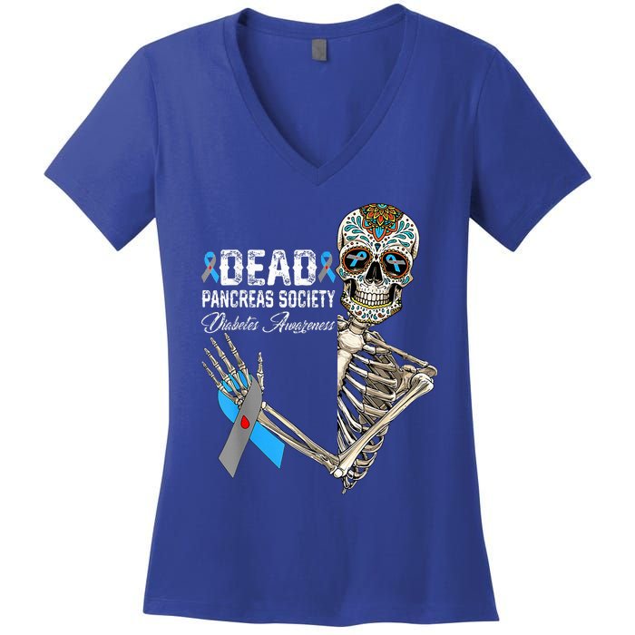 Dead Pancreas Society Diabetes Awareness Day Sugar Skeleton Women's V-Neck T-Shirt