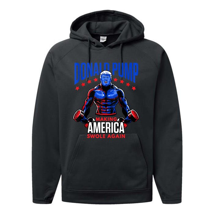 Donald Pump Swole America Gift Trump Weight Lifting Gym Fitness Performance Fleece Hoodie