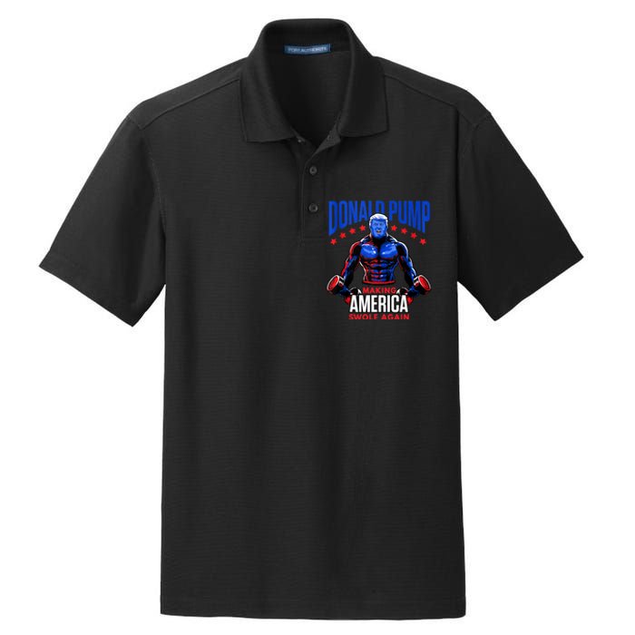 Donald Pump Swole America Gift Trump Weight Lifting Gym Fitness Dry Zone Grid Polo