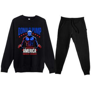 Donald Pump Swole America Gift Trump Weight Lifting Gym Fitness Premium Crewneck Sweatsuit Set